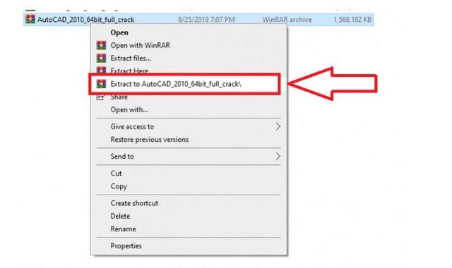 Giải nén file Autocad 2010 vừa tải về bằng WinRAR